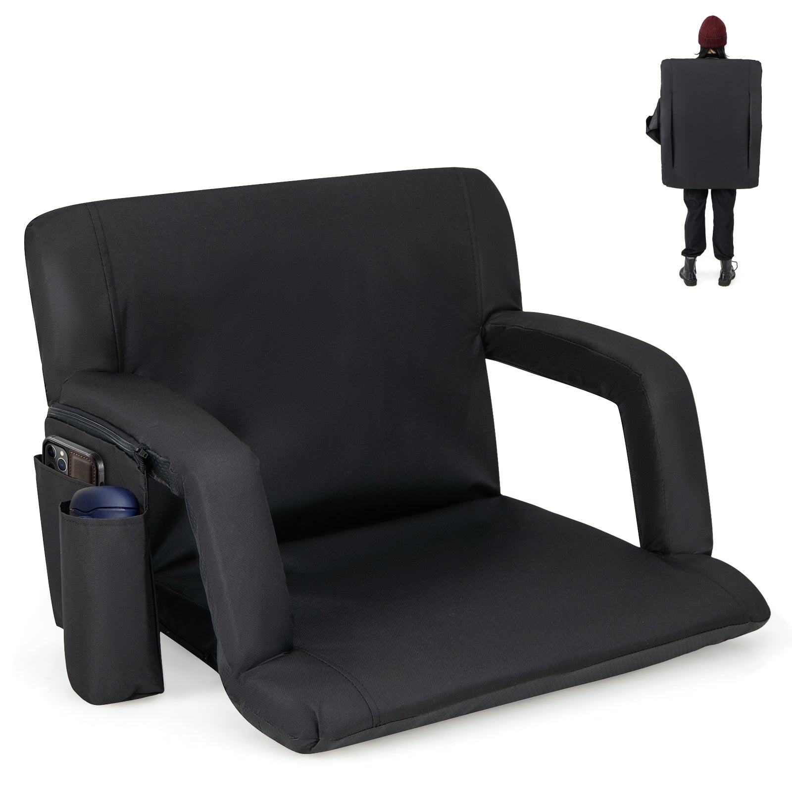 Stadium Seat With Back Support, 6 Adjustable Positions, Black Outdoor Seating & Patio Chairs Black at Gallery Canada