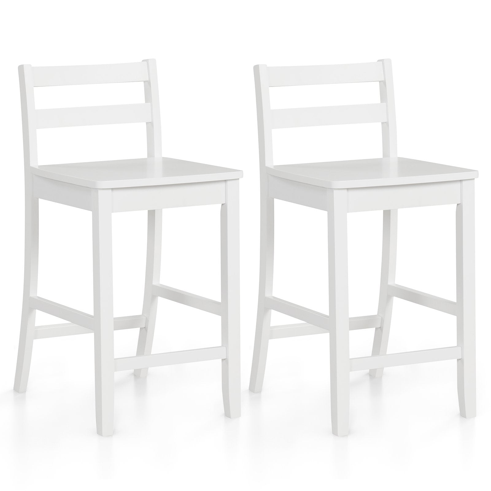 Wooden Bar Stools Set of 2 with Ergonomic Backrest and Footrest, White Bar Stools White at Gallery Canada