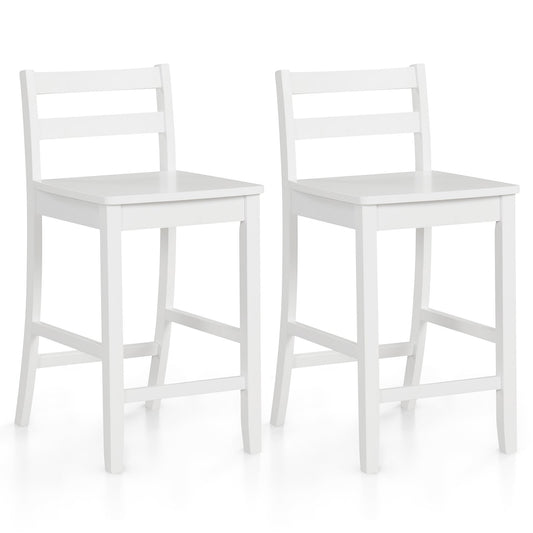 Wooden Bar Stools Set of 2 with Ergonomic Backrest and Footrest, White