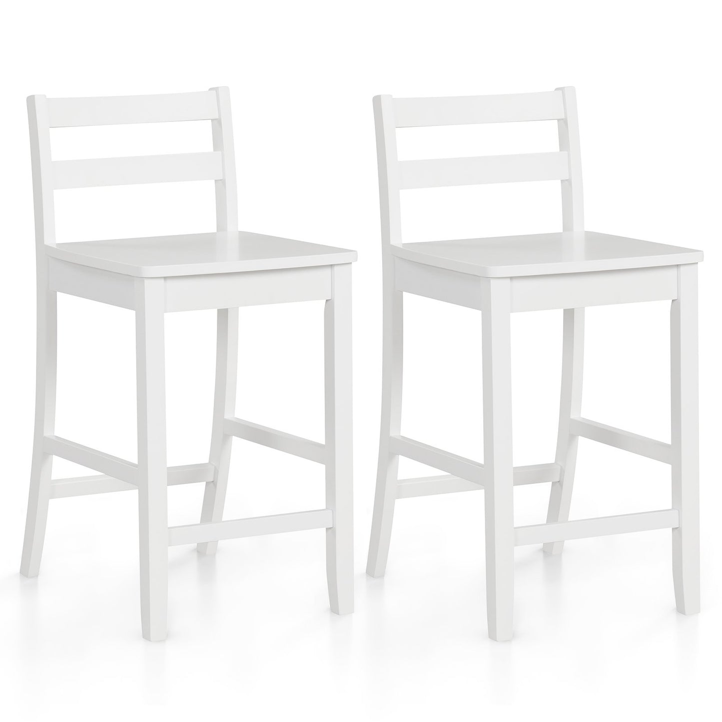 Wooden Bar Stools Set of 2 with Ergonomic Backrest and Footrest, White