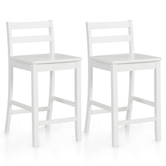 Wooden Bar Stools Set of 2, Ergonomic Backrest, Footrest, White Bar Stools White at Gallery Canada