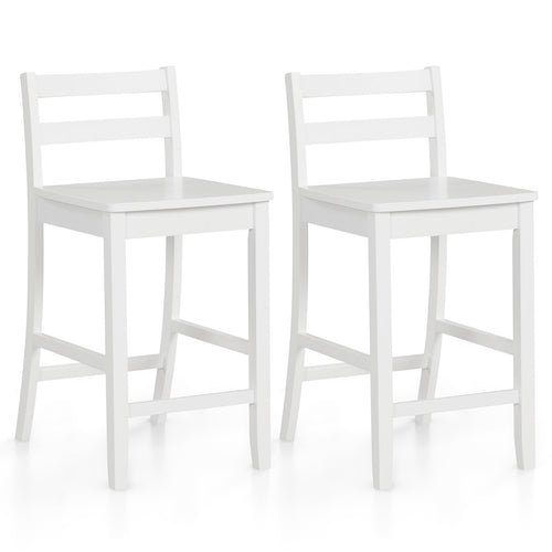 Wooden Bar Stools Set of 2 with Ergonomic Backrest and Footrest, White