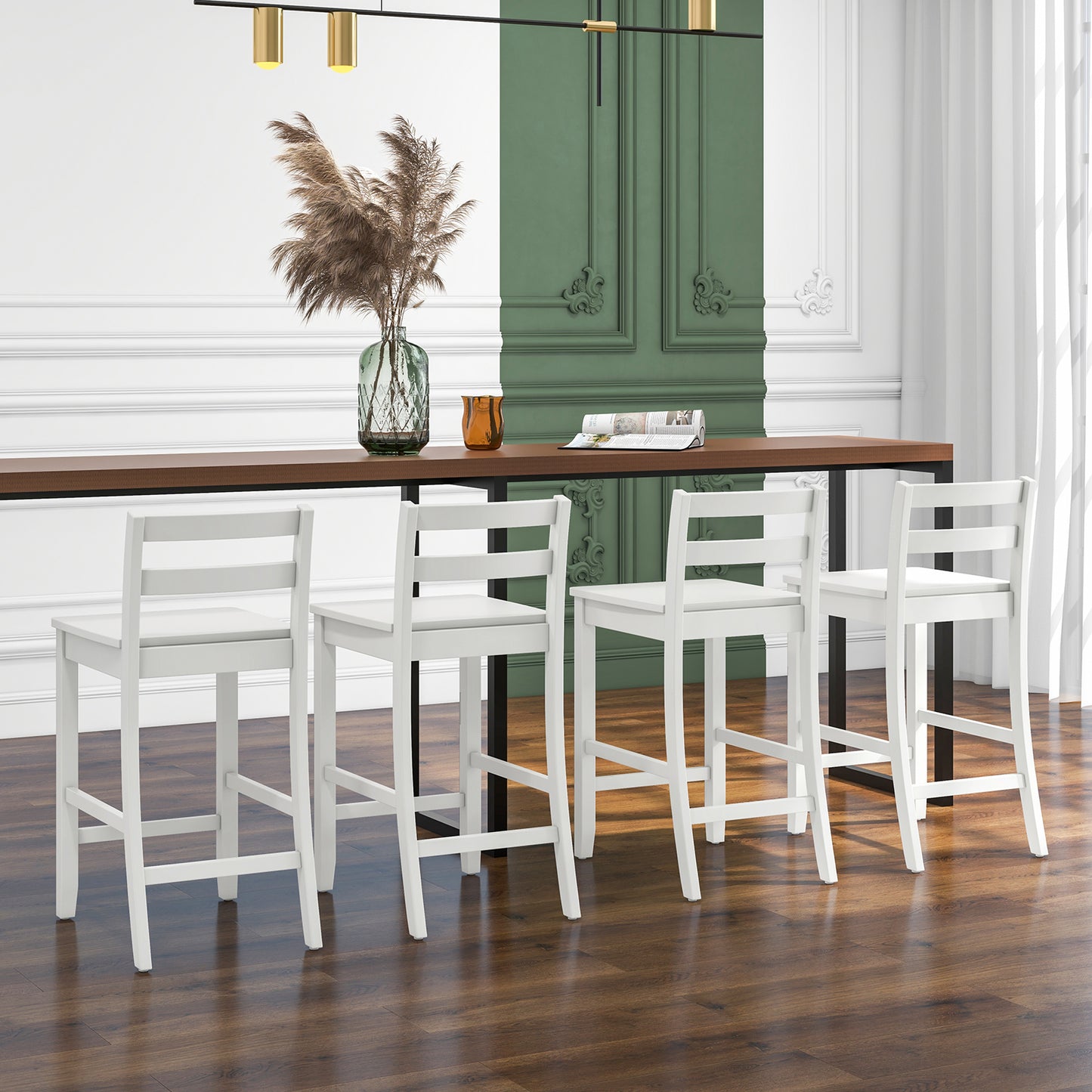 Wooden Bar Stools Set of 2 with Ergonomic Backrest and Footrest, White Bar Stools at Gallery Canada