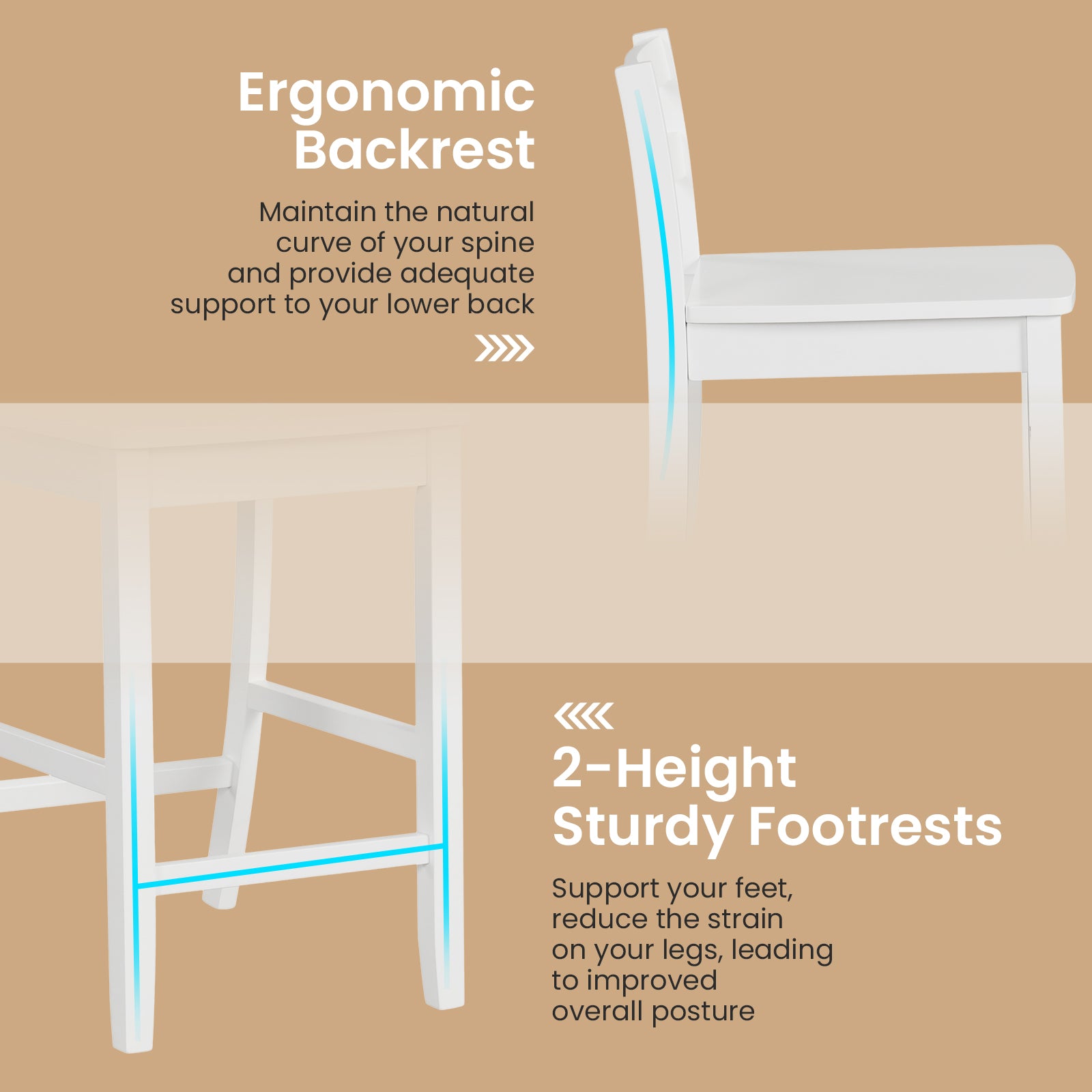 Wooden Bar Stools Set of 2 with Ergonomic Backrest and Footrest, White Bar Stools at Gallery Canada