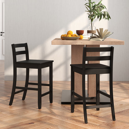 Wooden Bar Stools Set of 2 with Ergonomic Backrest and Footrest, Black Bar Stools at Gallery Canada