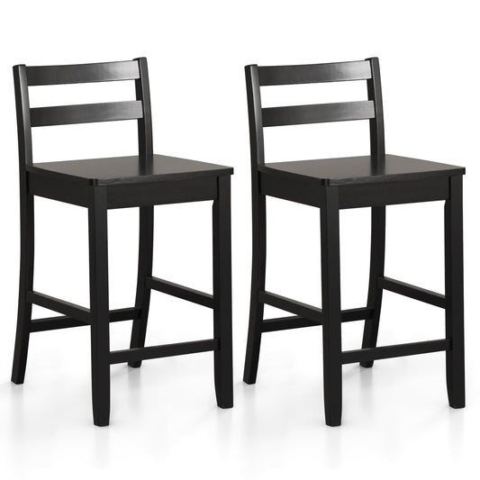 Wooden Bar Stools Set of 2 with Ergonomic Backrest and Footrest, Black - Gallery Canada