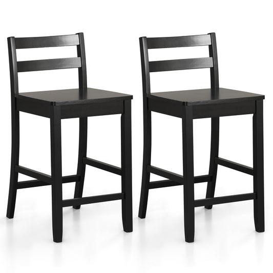 Wooden Bar Stools Set of 2 with Ergonomic Backrest and Footrest, Black Bar Stools Black at Gallery Canada