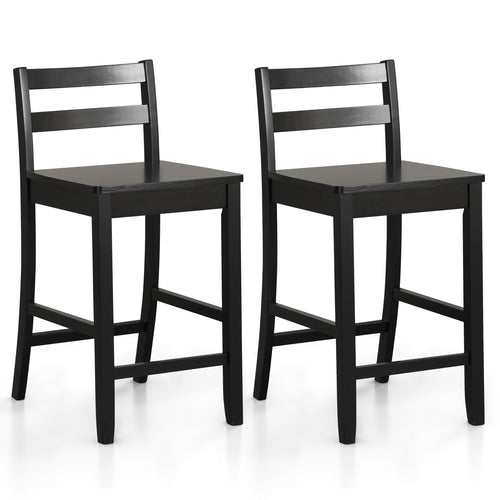 Wooden Bar Stools Set of 2 with Ergonomic Backrest and Footrest, Black