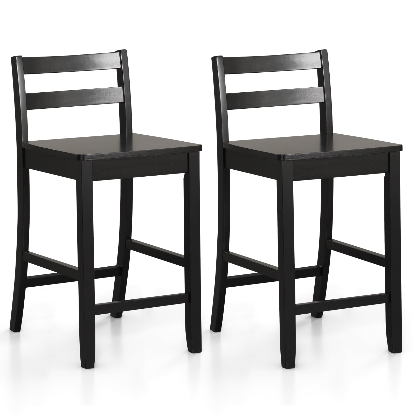 Wooden Bar Stools Set of 2 with Ergonomic Backrest and Footrest, Black Bar Stools at Gallery Canada
