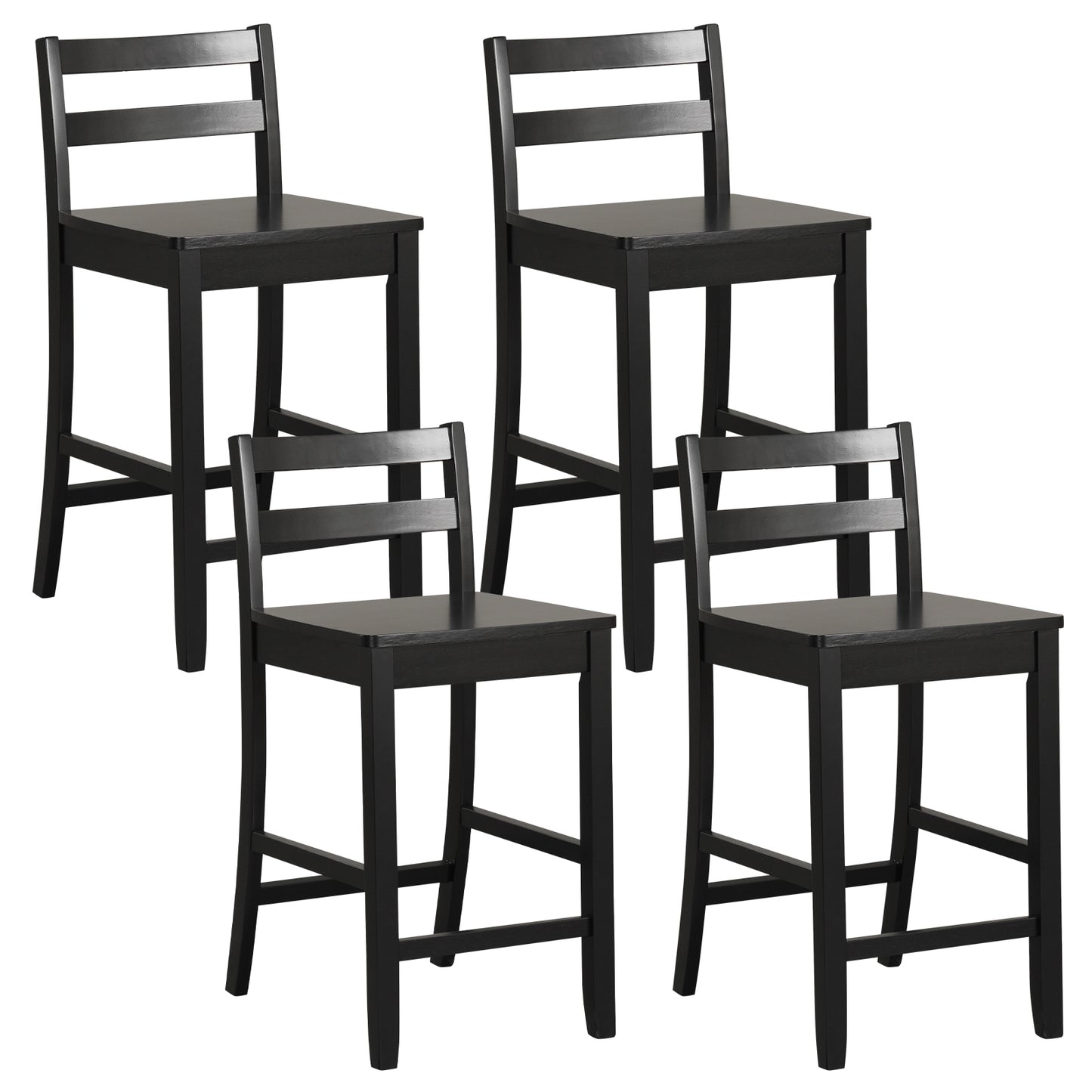 Wooden Bar Stools Set of 2 with Ergonomic Backrest and Footrest, Black Bar Stools at Gallery Canada