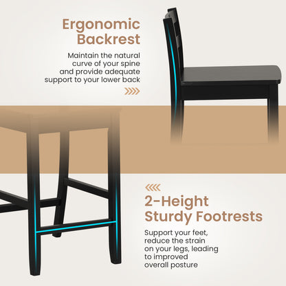 Wooden Bar Stools Set of 2 with Ergonomic Backrest and Footrest, Black Bar Stools at Gallery Canada