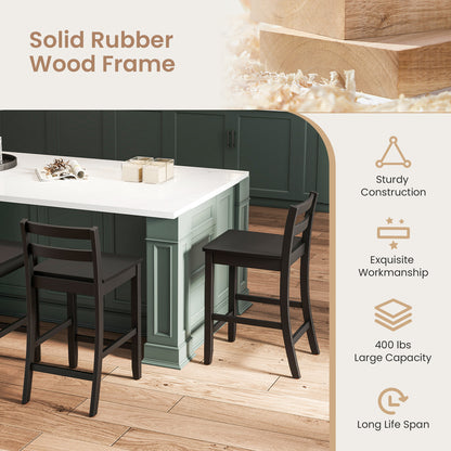 Wooden Bar Stools Set of 2 with Ergonomic Backrest and Footrest, Black Bar Stools at Gallery Canada