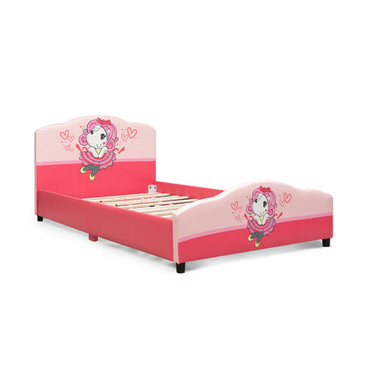 Kids Children Upholstered Platform Toddler Girl Pattern Bed, Pink Toddler Beds Pink at Gallery Canada