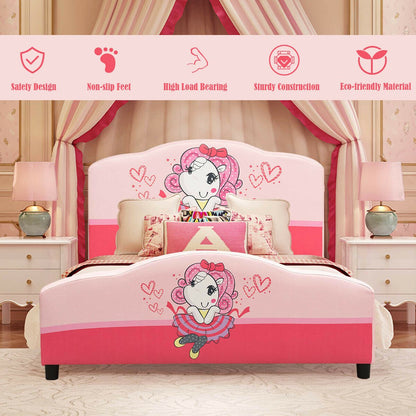 Kids Children Upholstered Platform Toddler Girl Pattern Bed, Pink at Gallery Canada