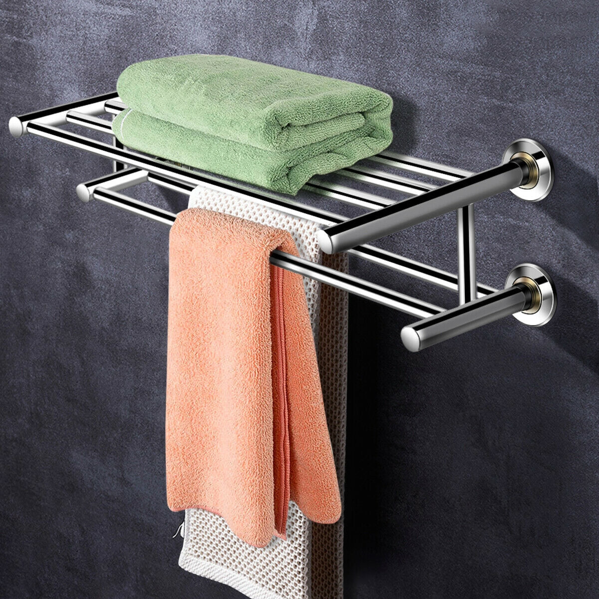 24 Inch Wall Mounted Stainless Steel Towel Storage Rack with 2 Storage Tier, Silver Towel Racks at Gallery Canada