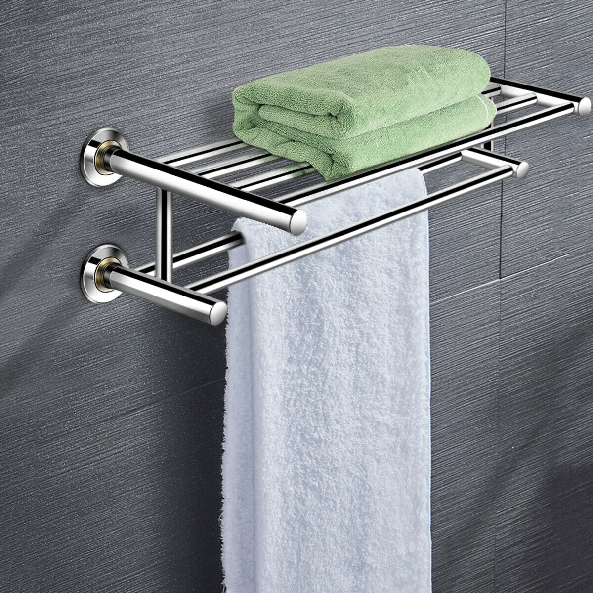 24 Inch Wall Mounted Stainless Steel Towel Storage Rack with 2 Storage Tier, Silver Towel Racks at Gallery Canada