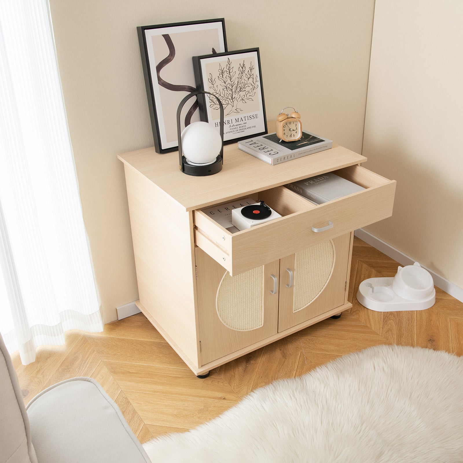 Cat Litter Box Enclosure with Sisal Scratching Doors and Storage, Natural Cat Houses at Gallery Canada