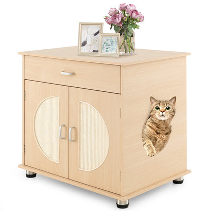 Cat Litter Box Enclosure With Sisal Scratching Doors, Storage, Natural Cat Houses Natural at Gallery Canada