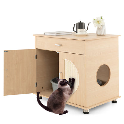 Cat Litter Box Enclosure with Sisal Scratching Doors and Storage, Natural Cat Houses at Gallery Canada