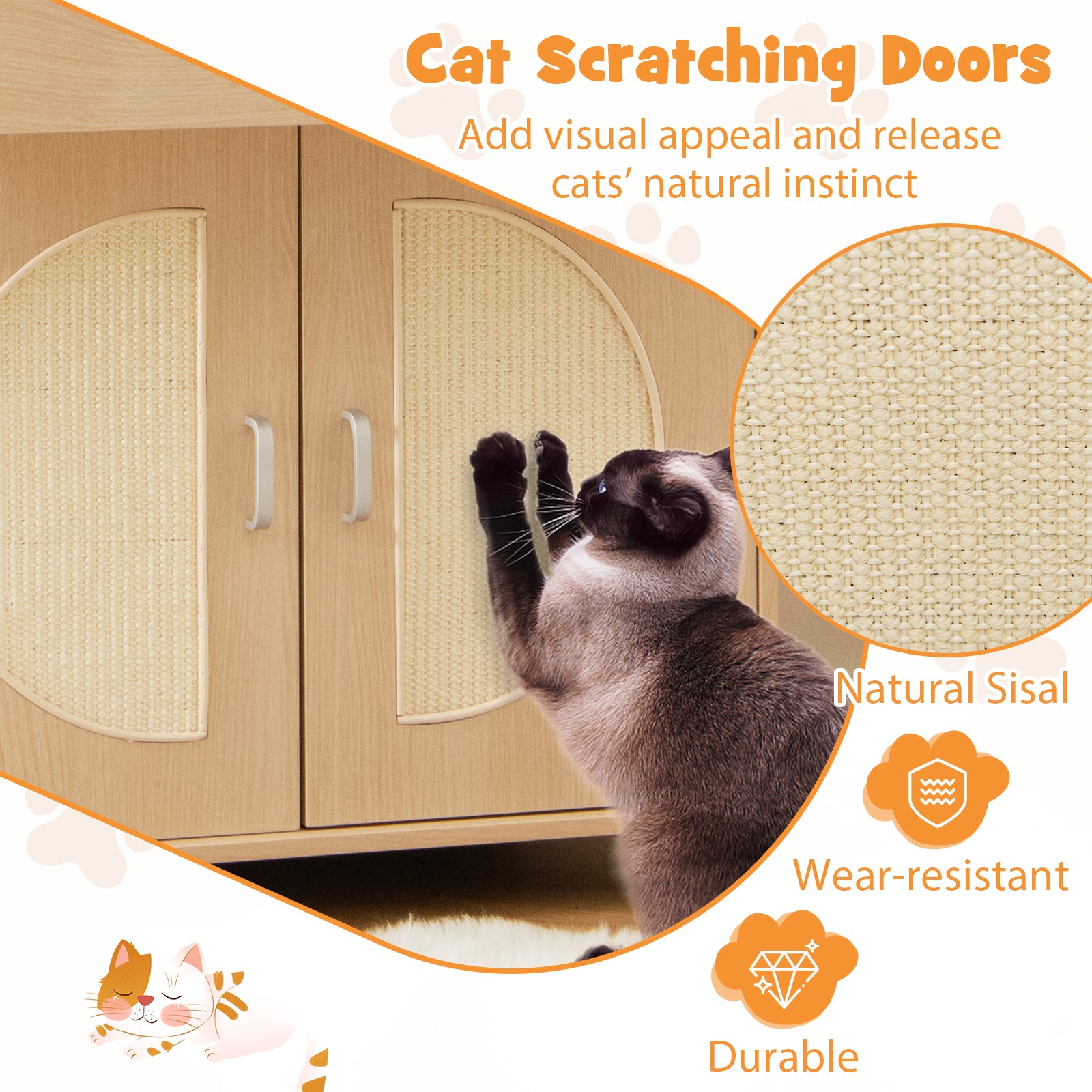 Cat Litter Box Enclosure with Sisal Scratching Doors and Storage, Natural Cat Houses at Gallery Canada