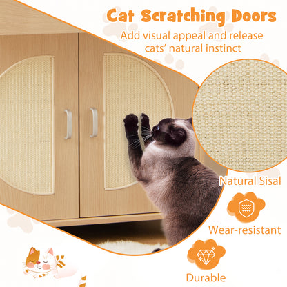 Cat Litter Box Enclosure with Sisal Scratching Doors and Storage, Natural Cat Houses at Gallery Canada