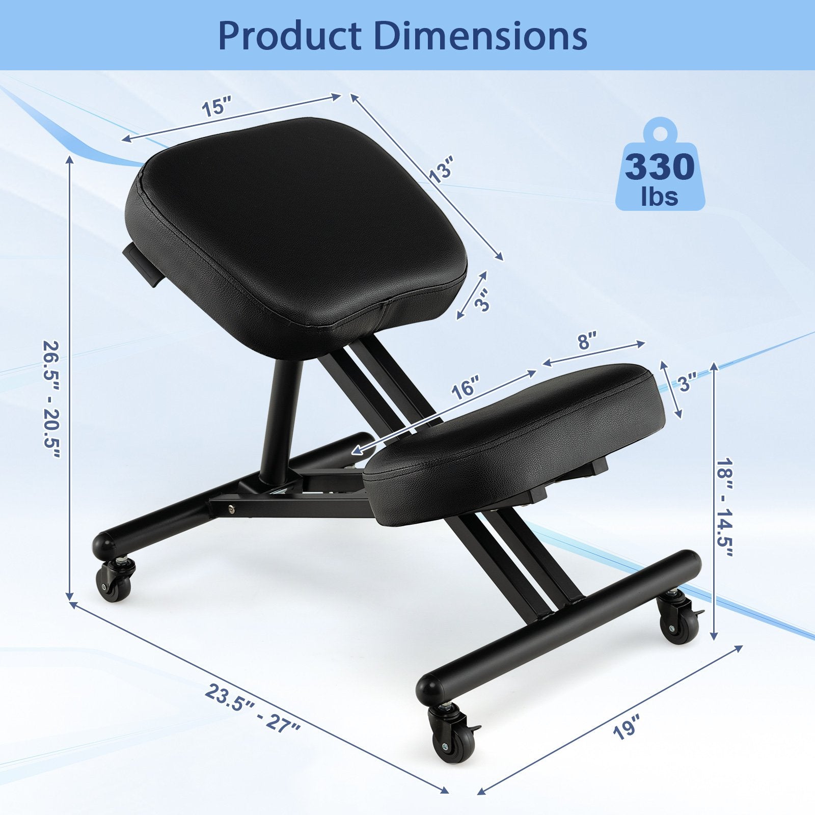 Adjustable Ergonomic Kneeling Chair with Upgraded Gas Spring Rod and Thick Foam Cushions, Black - Gallery Canada
