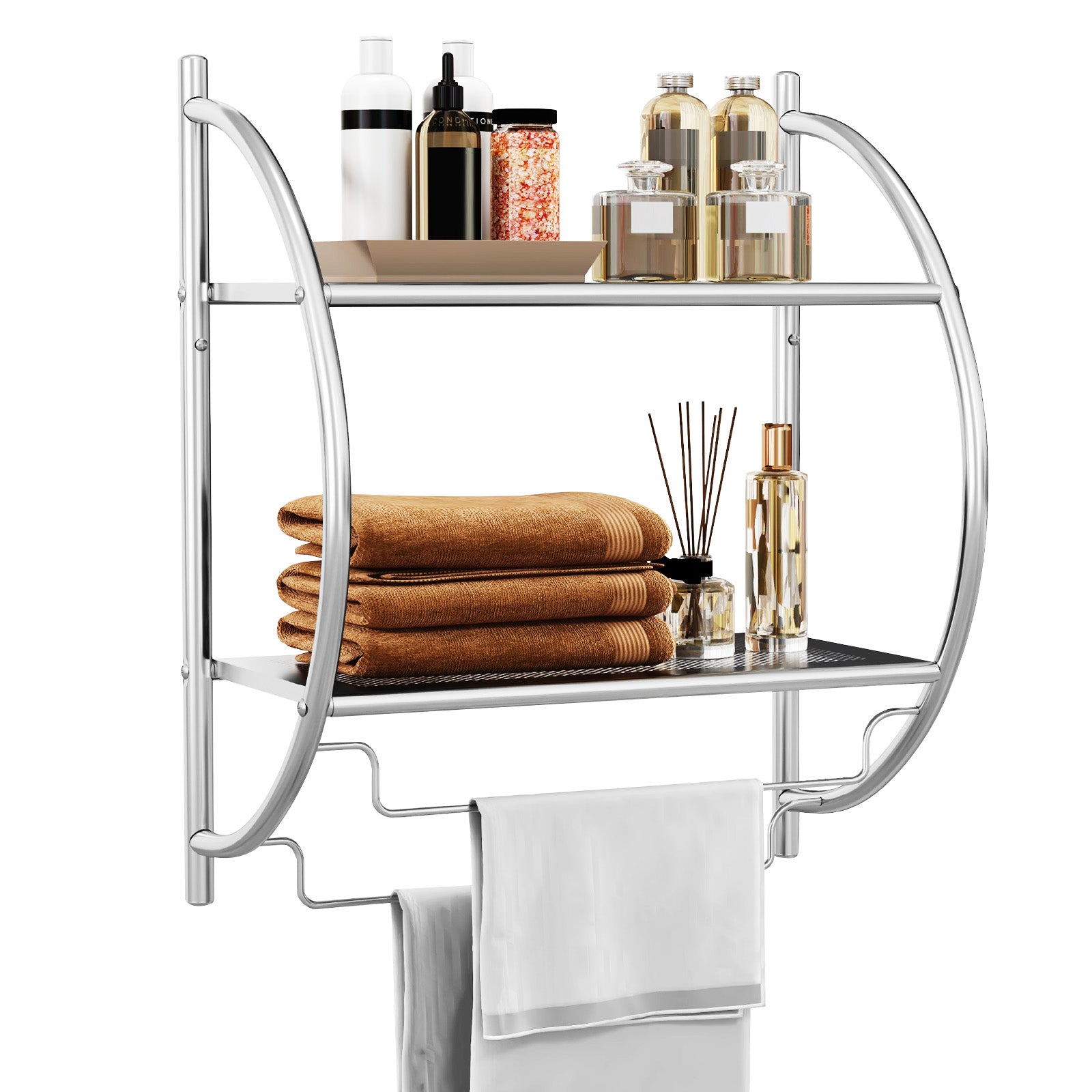 Wall Mounted 2-Tier Bathroom Towel Rack with 2 Towel Bars, Silver Towel Racks at Gallery Canada