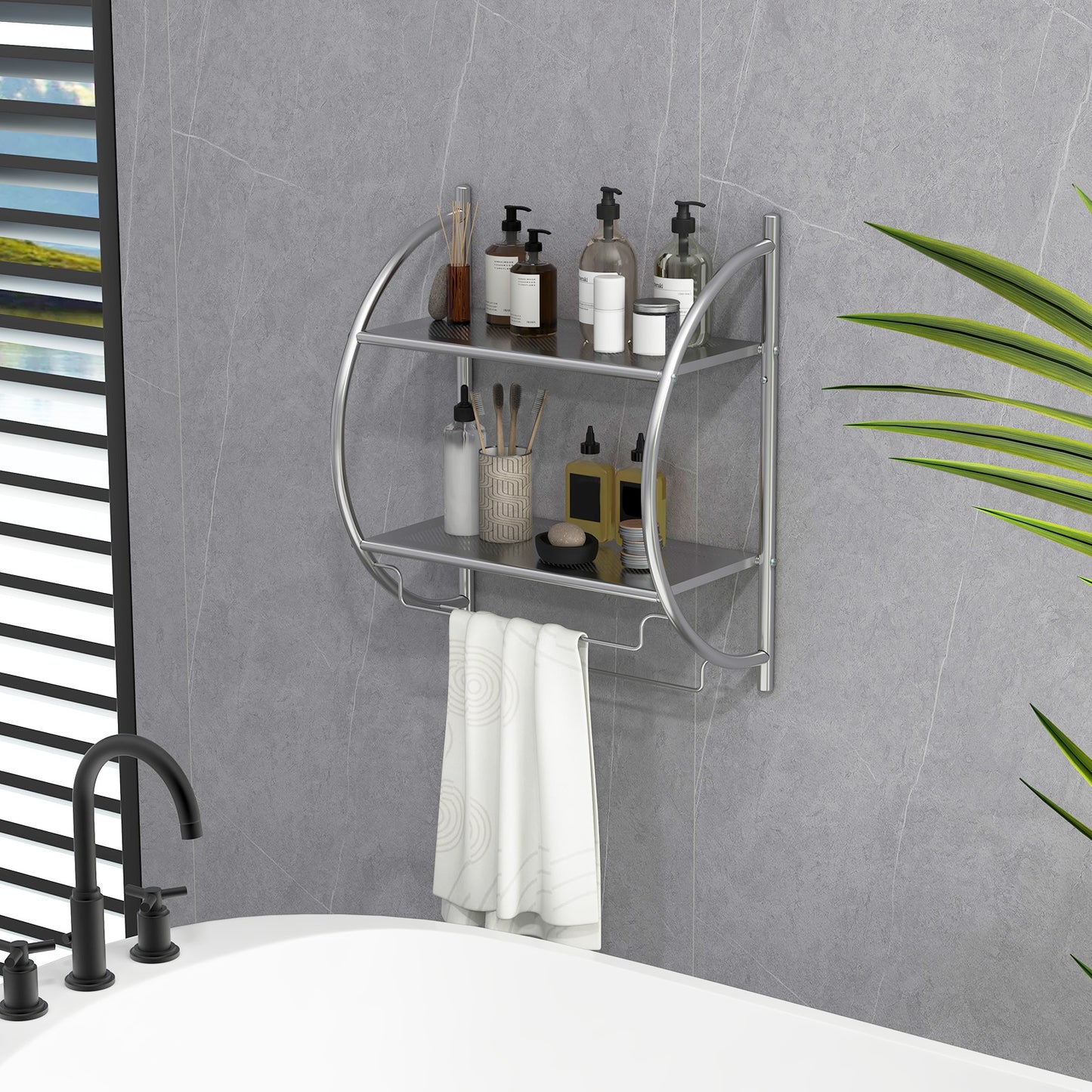 Wall Mounted 2-Tier Bathroom Towel Rack with 2 Towel Bars, Silver Towel Racks at Gallery Canada