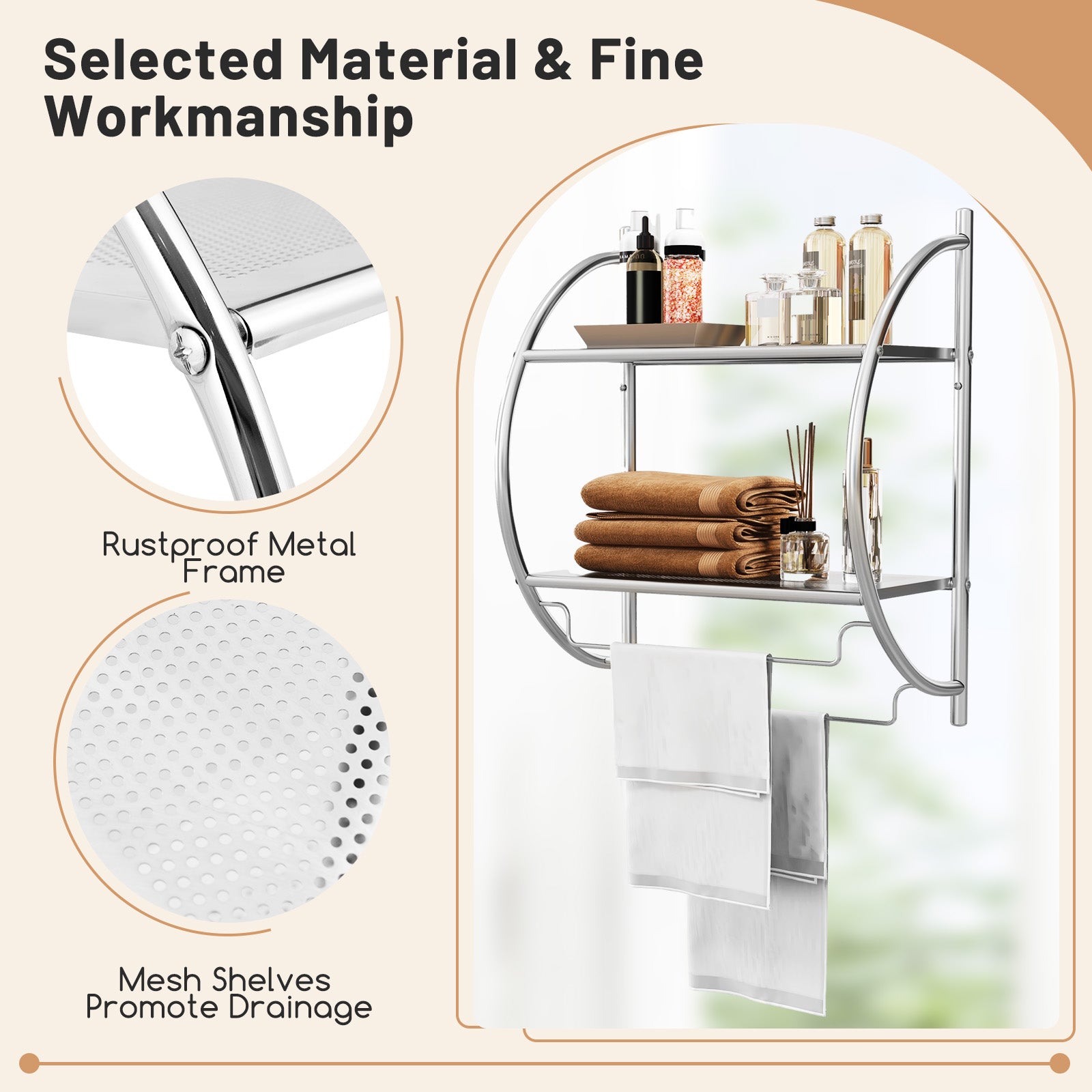 Wall Mounted 2-Tier Bathroom Towel Rack with 2 Towel Bars, Silver Towel Racks at Gallery Canada