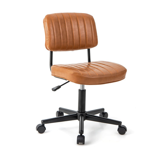 PU Leather Adjustable Office Chair Swivel Task Chair with Backrest, Orange - Gallery Canada