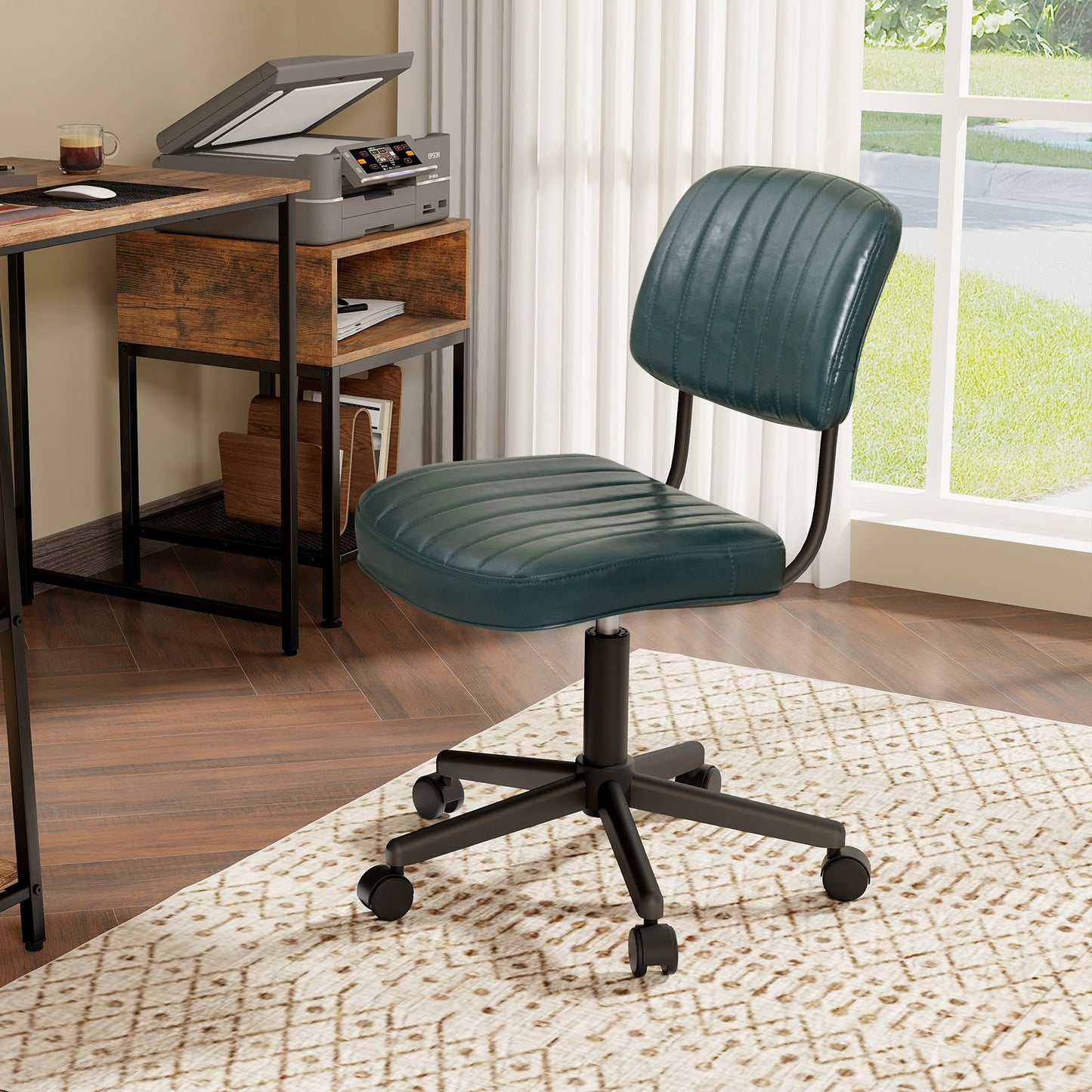 PU Leather Adjustable Office Chair  Swivel Task Chair with Backrest, Green
