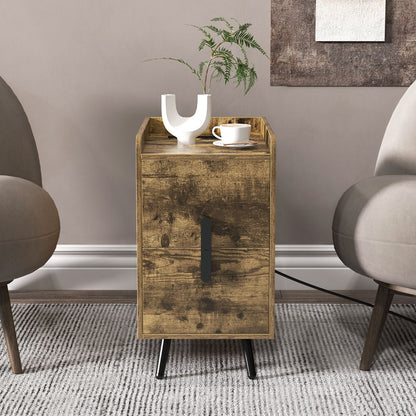 Nightstand Side Tables with 2 Drawers and 2 USB Ports, Rustic Brown Nightstands at Gallery Canada