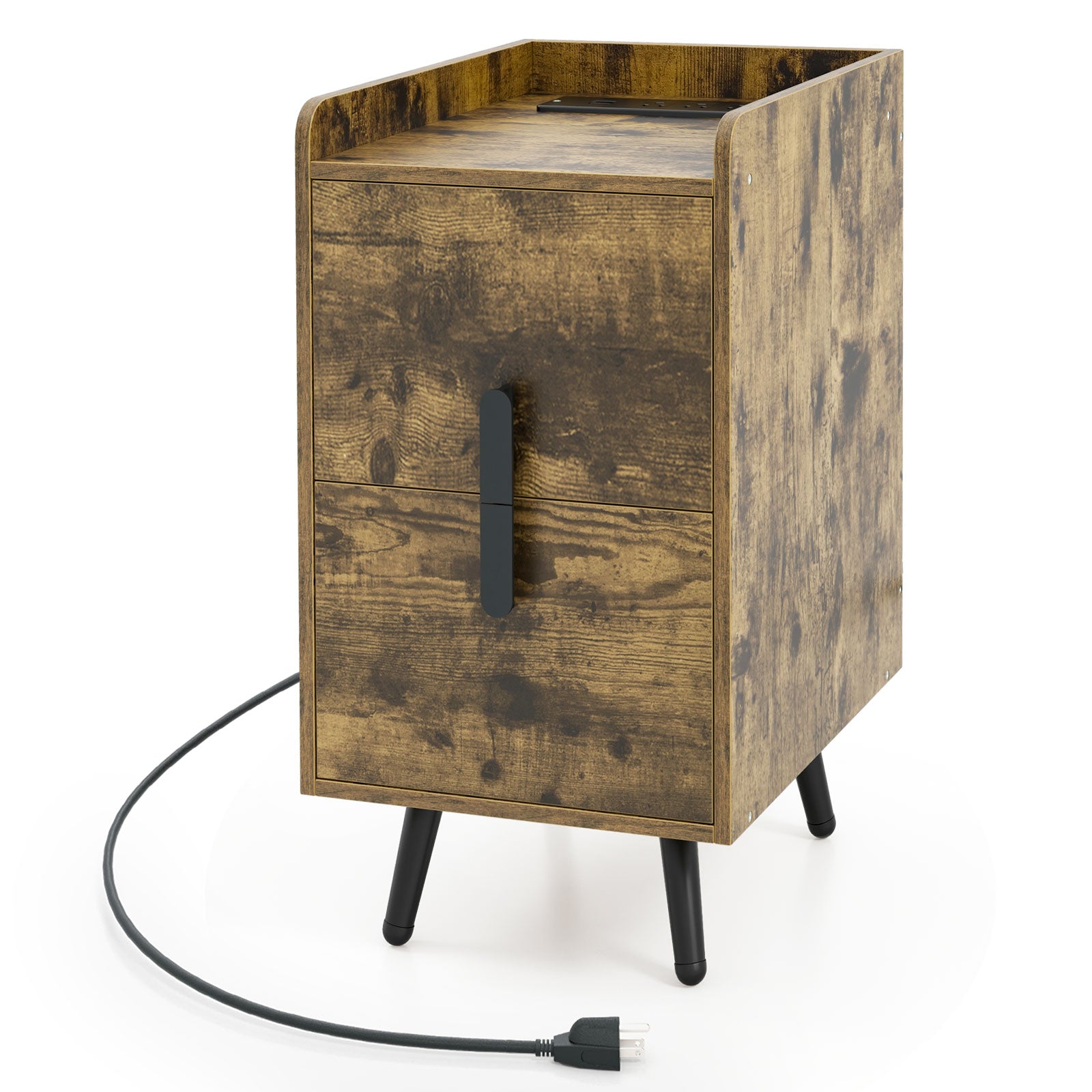 Nightstand Side Tables with 2 Drawers and 2 USB Ports, Rustic Brown Nightstands at Gallery Canada