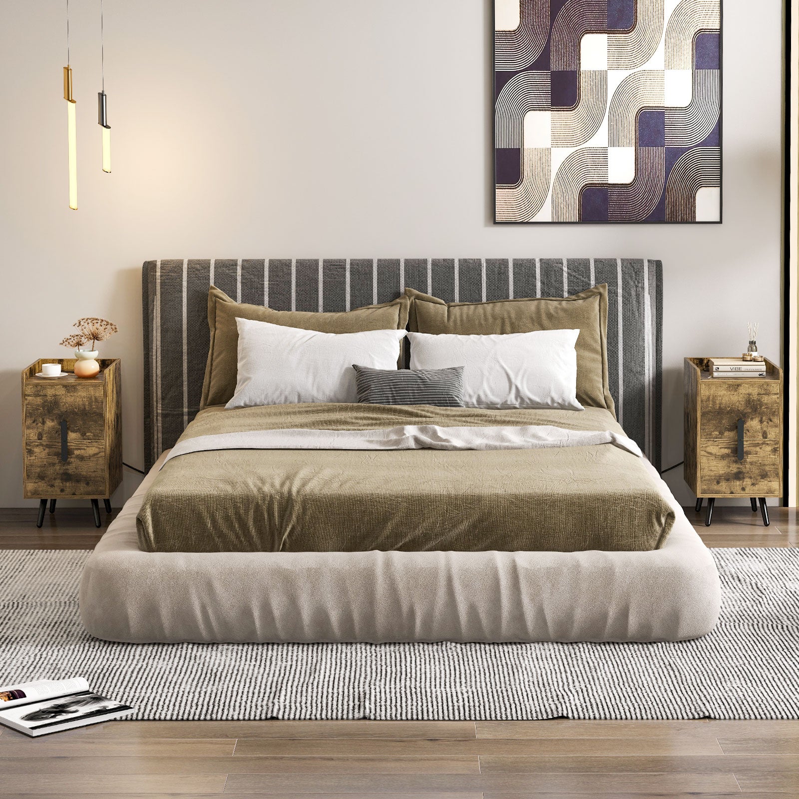 Nightstand Side Tables with 2 Drawers and 2 USB Ports, Rustic Brown Nightstands at Gallery Canada