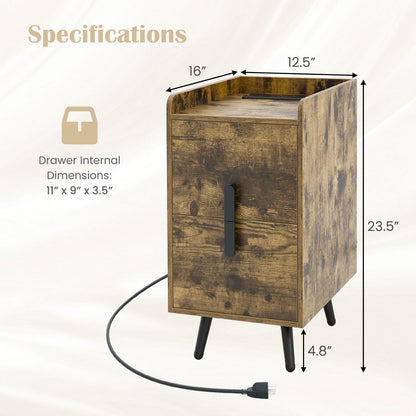 Nightstand Side Tables with 2 Drawers and 2 USB Ports, Rustic Brown Nightstands at Gallery Canada
