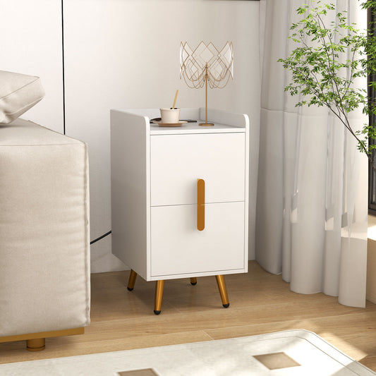 Nightstand Side Tables with 2 Drawers and 2 USB Ports, White Nightstands White at Gallery Canada