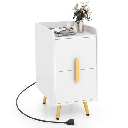 Nightstand Side Tables, 2 Drawers, 2 USB Ports, White Nightstands at Gallery Canada