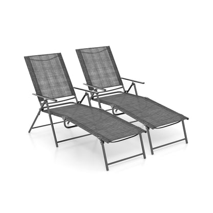 2 Piece Patio Folding Chaise Lounge Chairs, 6-Level Backrest, Gray Outdoor Chaise Lounges at Gallery Canada