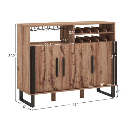 Home Wine Bar Cabinet with 3 Doors and Adjustable Shelves, Brown Wine Racks at Gallery Canada