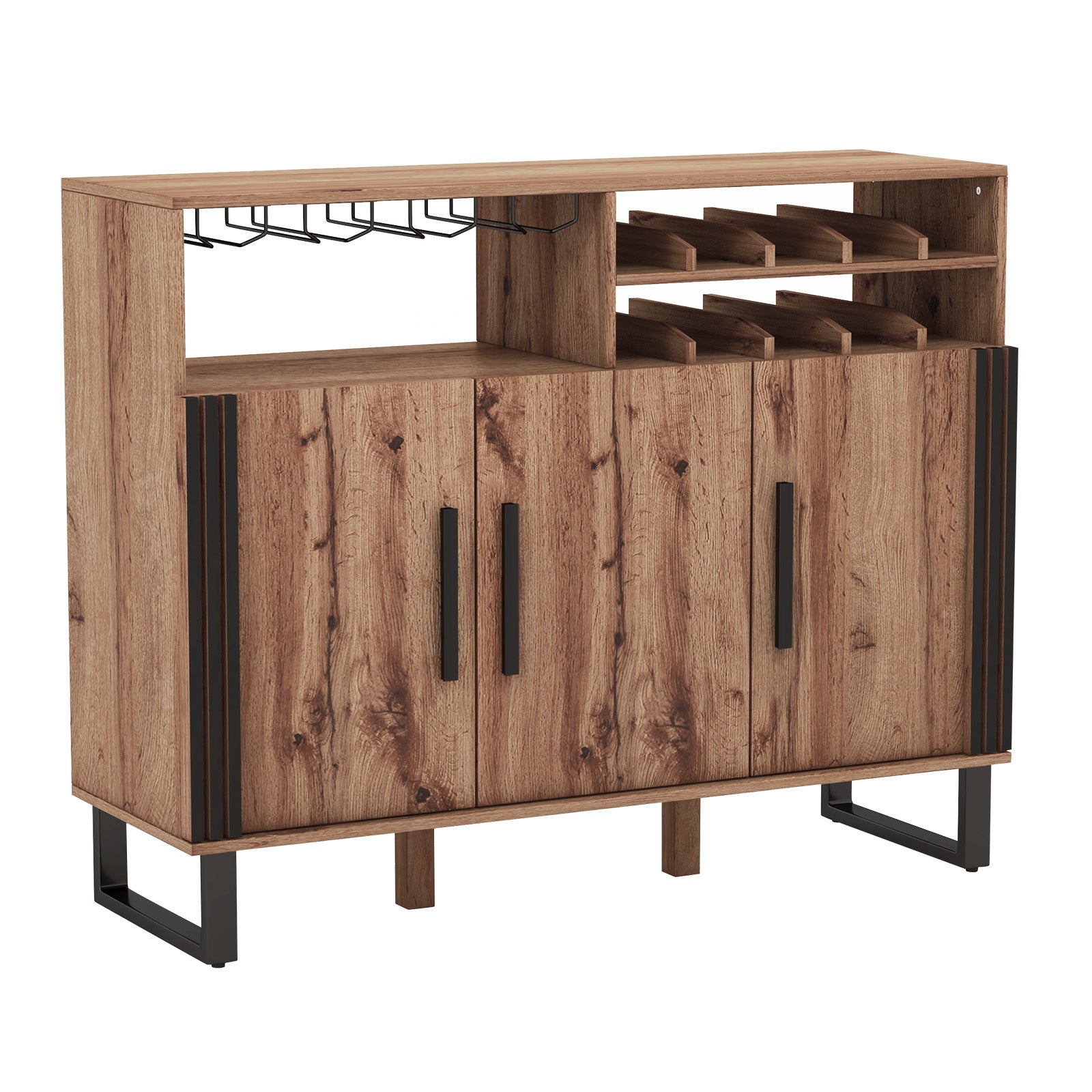 Wine Bar Cabinet, 3 Doors, Adjustable Shelves, Brown Wine Racks Brown at Gallery Canada
