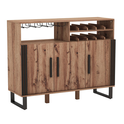 Wine Bar Cabinet, 3 Doors, Adjustable Shelves, Brown Wine Racks Brown at Gallery Canada