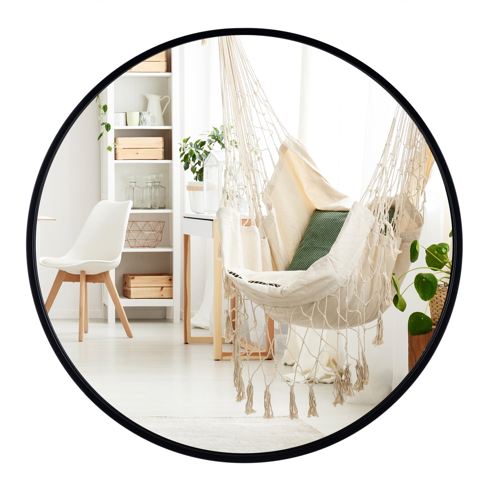 24 Inch Black Circle Bathroom Mirror with Explosion-proof Film, Black Wall Mirrors at Gallery Canada