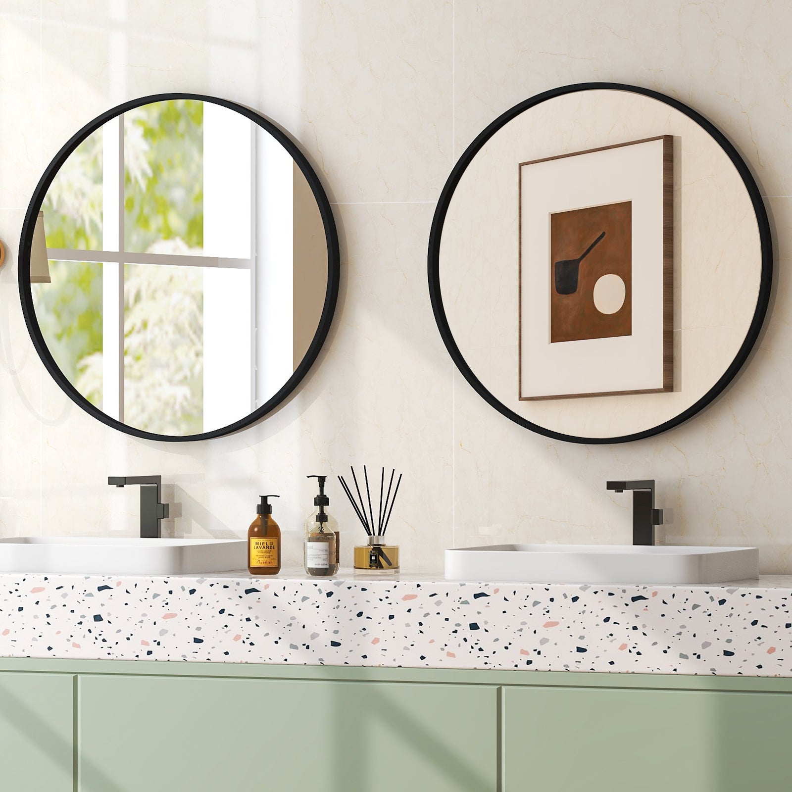 24 Inch Black Circle Bathroom Mirror with Explosion-proof Film, Black Wall Mirrors at Gallery Canada