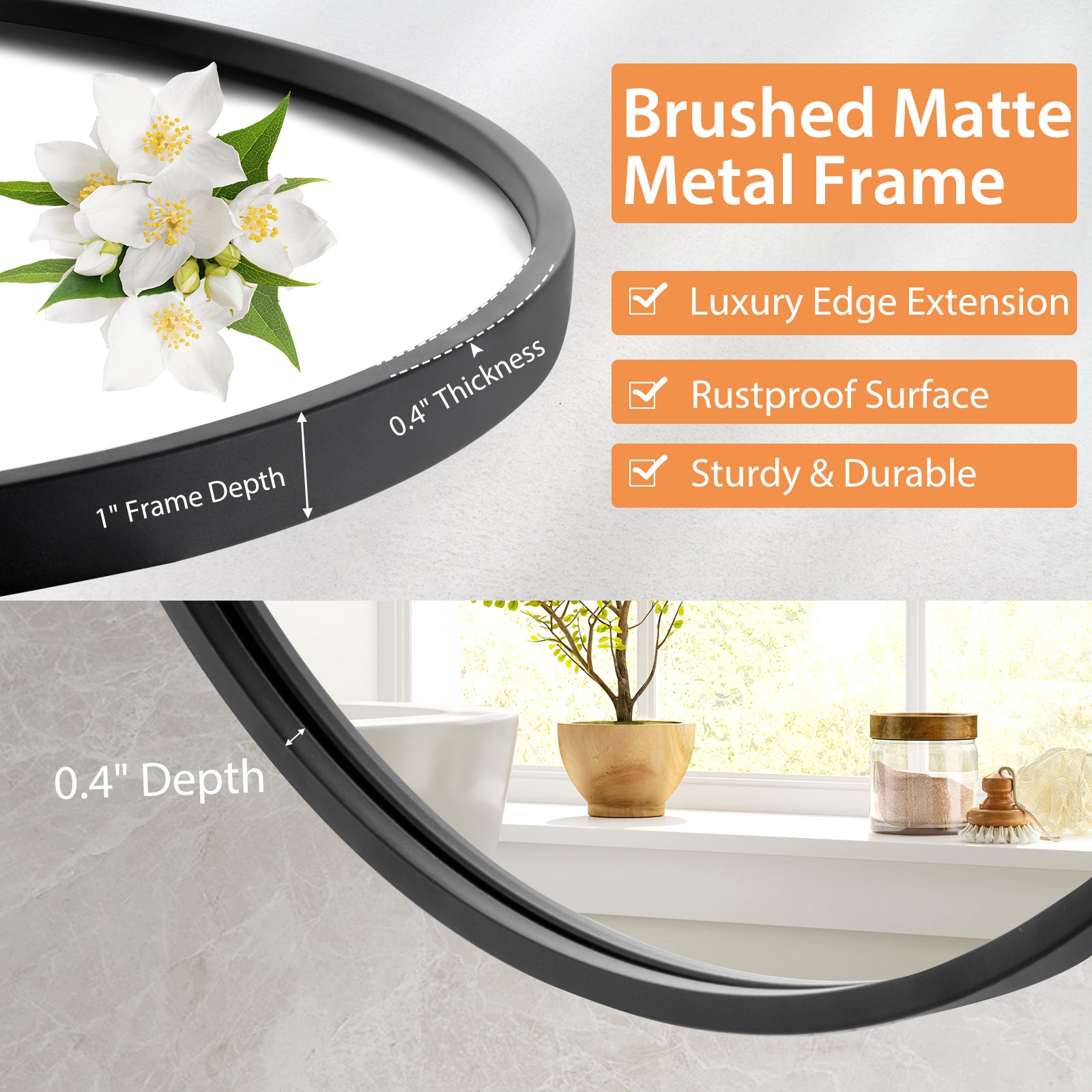 24 Inch Black Circle Bathroom Mirror with Explosion-proof Film, Black Wall Mirrors at Gallery Canada