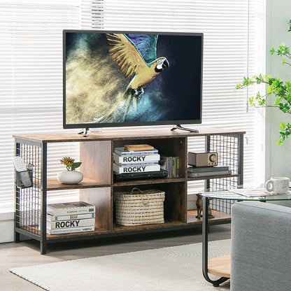 Mid-Century Wooden TV Stand With Storage Basket, 65 Inch, Rustic Brown Entertainment Centers & TV Stands at Gallery Canada