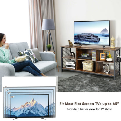 Mid-Century Wooden TV Stand with Storage Basket for TVs up to 65 Inch, Rustic Brown Entertainment Centers & TV Stands at Gallery Canada