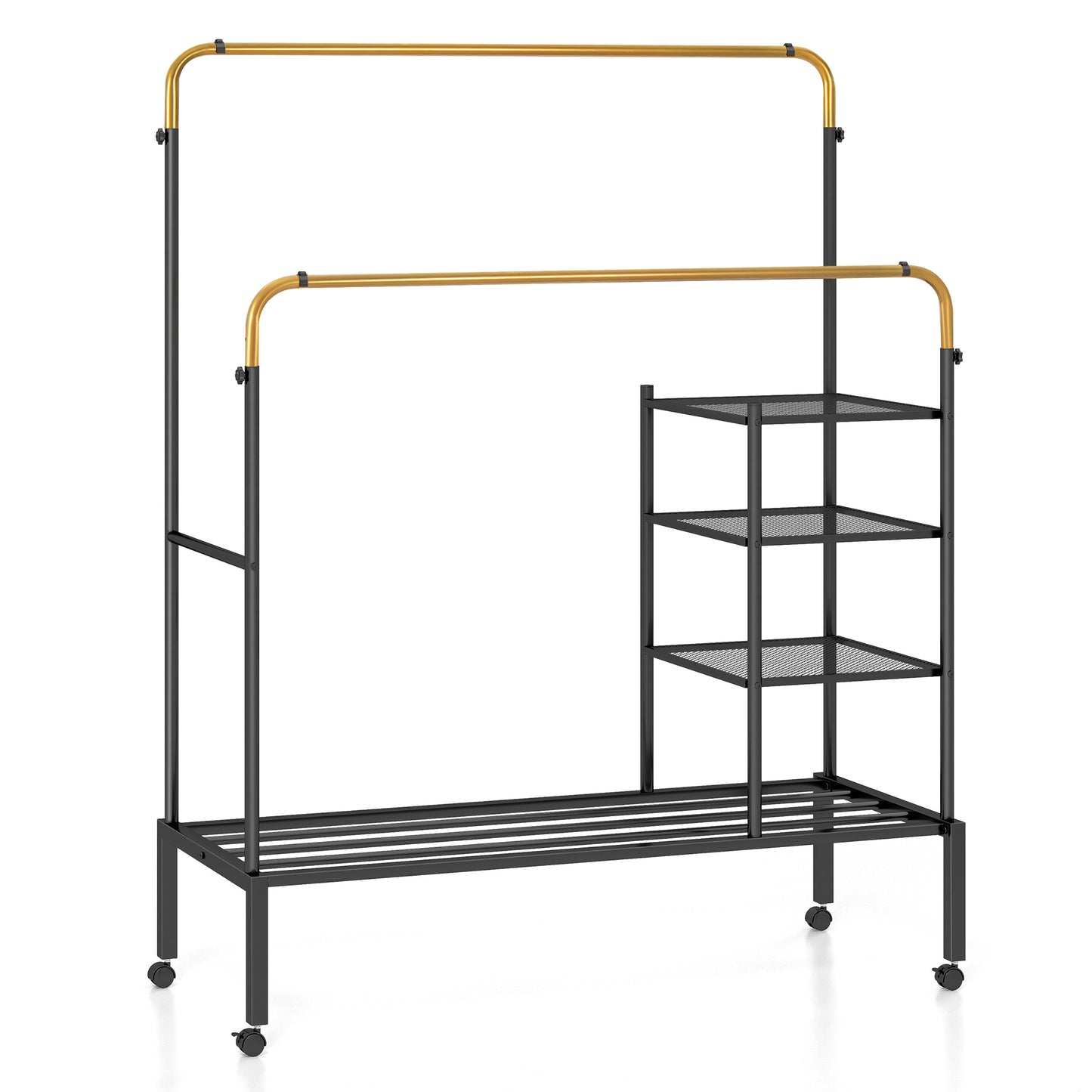 Rolling Double Rod Garment Rack, Height Adjustable, Golden Coat Racks & Hall Trees Golden at Gallery Canada