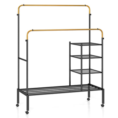 Rolling Double Rod Garment Rack, Height Adjustable, Golden Coat Racks & Hall Trees Golden at Gallery Canada