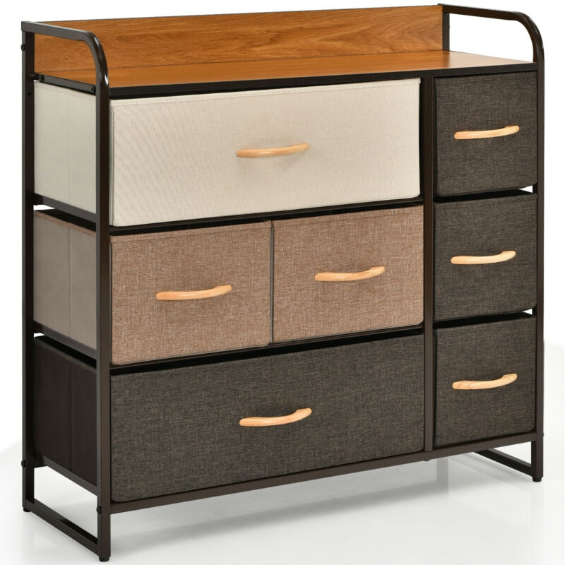 7 Drawer Tower Dresser, Steel Frame, Wooden Top, Multicolor Dressers & Chests at Gallery Canada