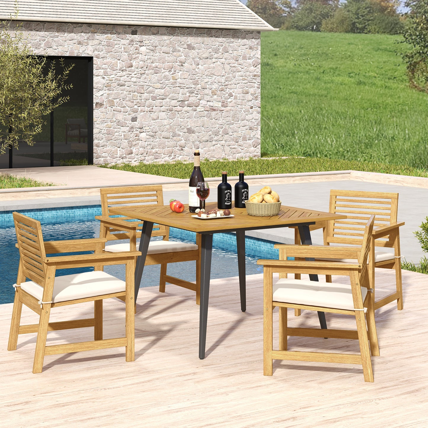 4-Person Acacia Wood Outdoor Dining Table for Garden Poolside and Backyard Patio Dining Tables at Gallery Canada